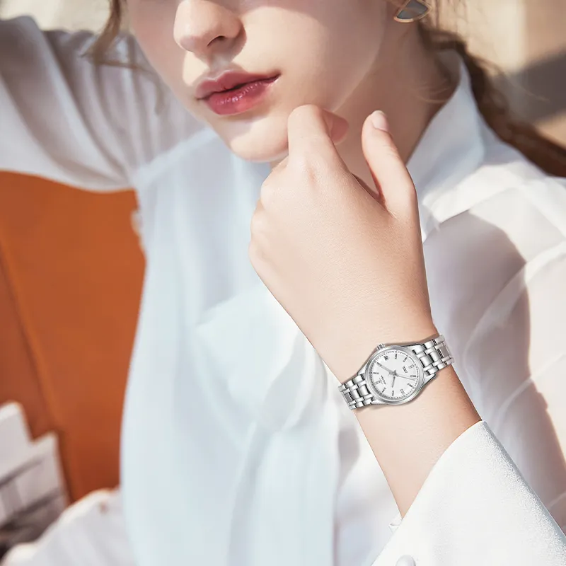 GOLGEN Mechanical Movement Stainless Steel Watchband Watch Women's Watch White Dial-3