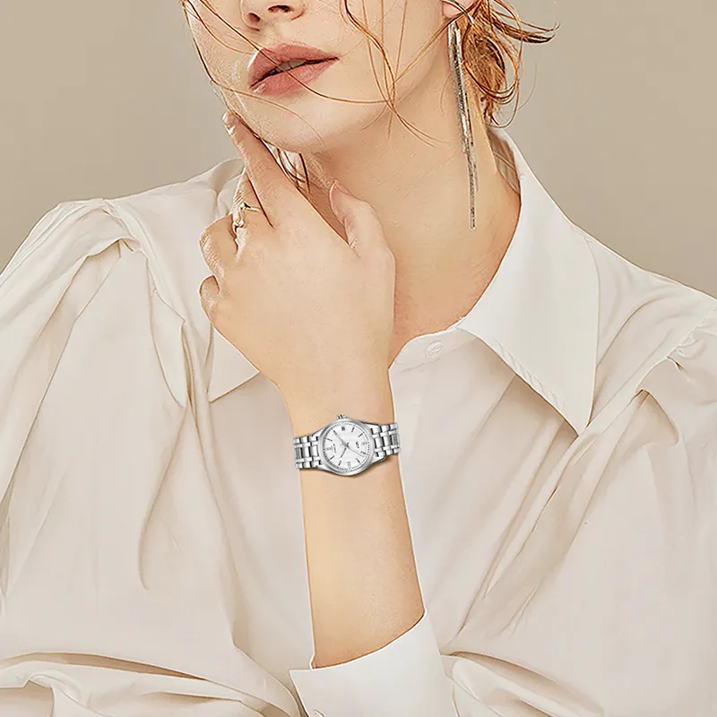 GOLGEN Mechanical Movement Stainless Steel Watchband Watch Women's Watch White Dial-2