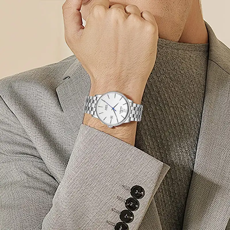 GOLGEN Mechanical Movement Stainless Steel Watchband Watch Unisex White Dial-1