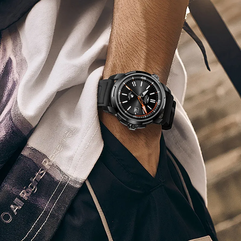 GOLGEN Auger Collection Automatic Mechanical Movement Silicone Strap Watch Men's Watches Black Dial-6
