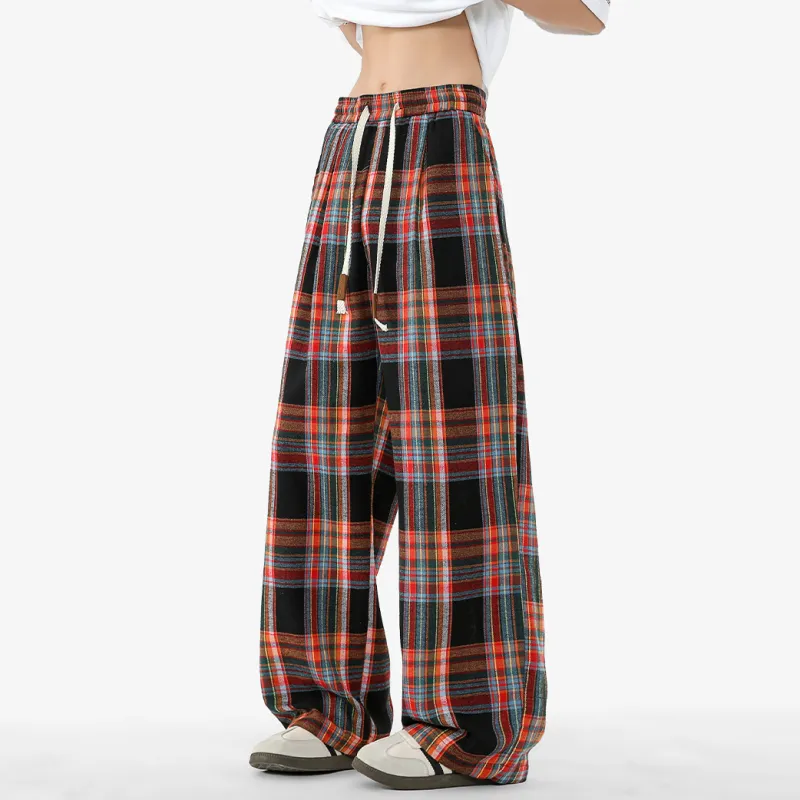 POINTLIMIT Casual Pants Unisex Black Red Plaid-2
