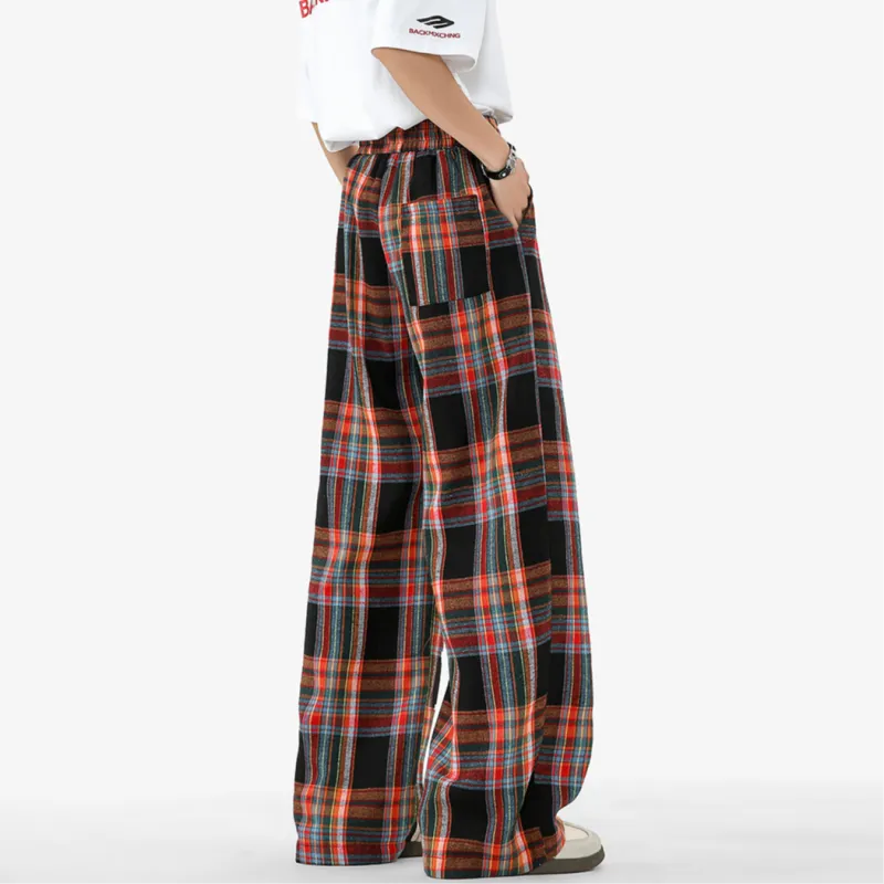 POINTLIMIT Casual Pants Unisex Black Red Plaid-5