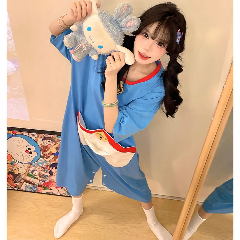 PANXIANG Minimalist Style Casual Loose Fit Nightgown Loungewear Women's-1