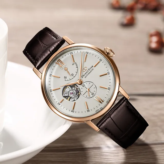 ORIENT STAR Automatic Mechanical Movement Cow Leather Strap Watch Men's Watches White Dial-5