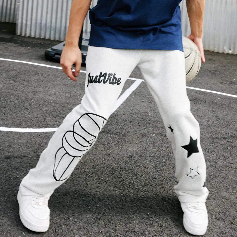 JUST VIBE Casual Pants Unisex Light Gray-3