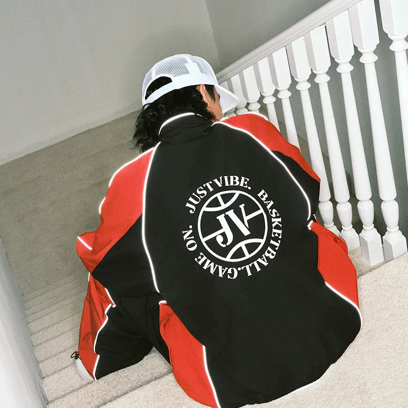 JUST VIBE Jackets & Coats Unisex Black Red Patchwork-4