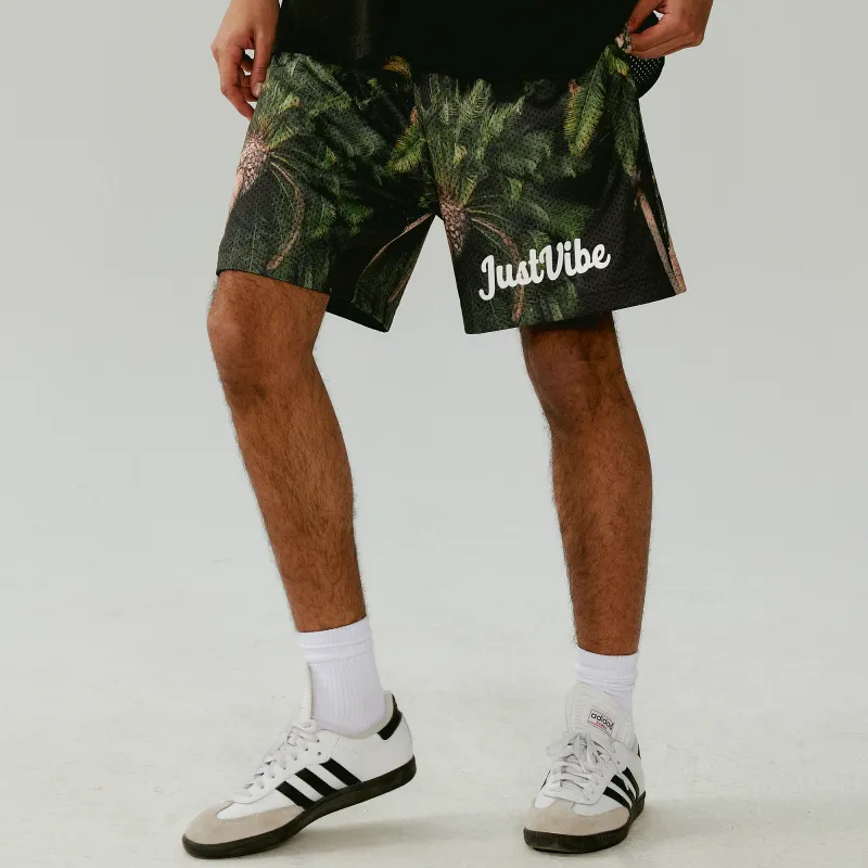 JUST VIBE Casual Shorts Unisex Coconut Tree Green-4