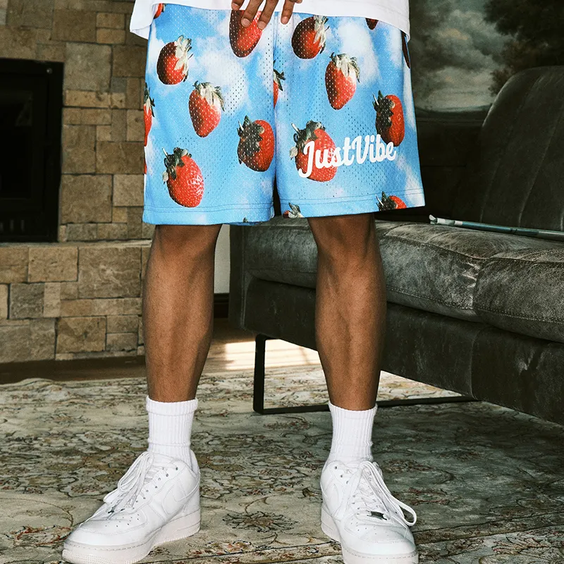 JUST VIBE Casual Shorts Unisex Strawberry Blue-5