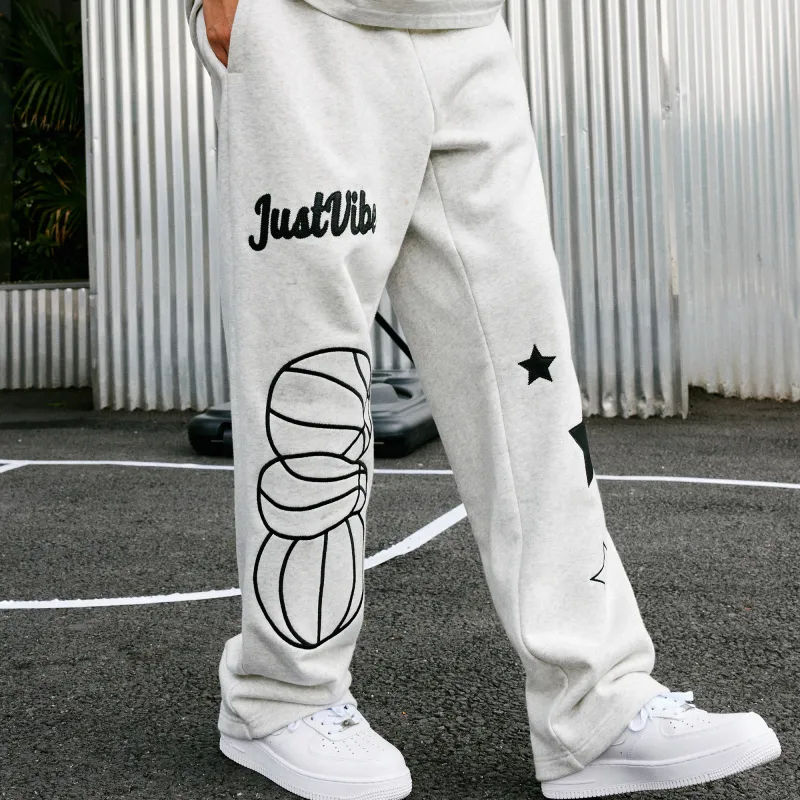 JUST VIBE Casual Pants Unisex Light Gray-4