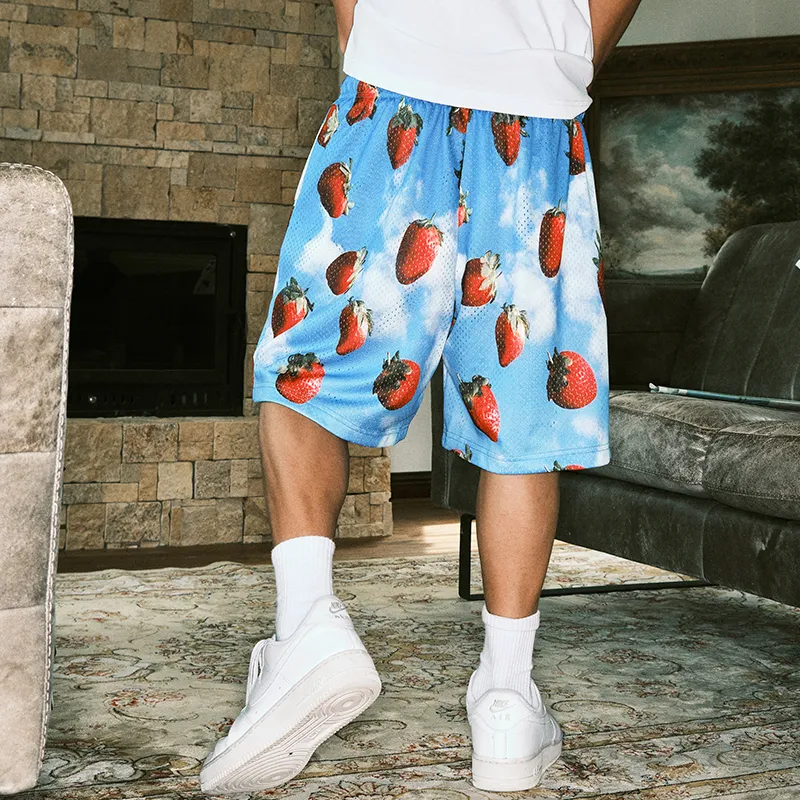 JUST VIBE Casual Shorts Unisex Strawberry Blue-3