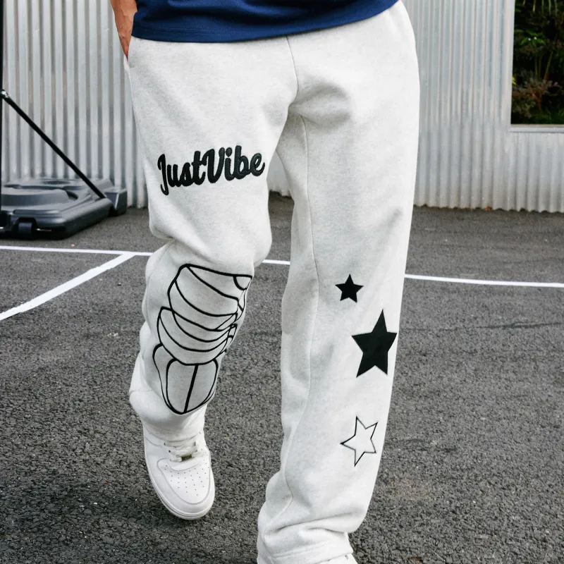 JUST VIBE Casual Pants Unisex Light Gray-2