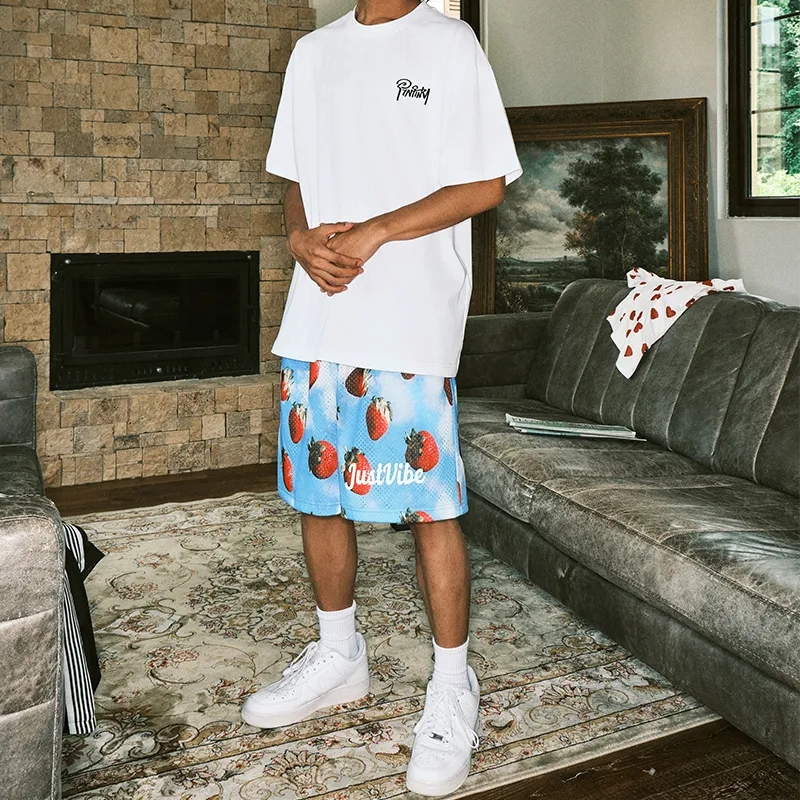 JUST VIBE Casual Shorts Unisex Strawberry Blue-2