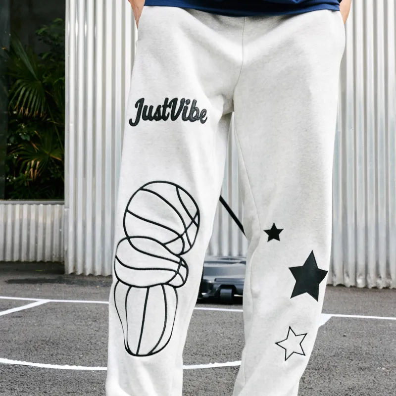 JUST VIBE Casual Pants Unisex Light Gray-5