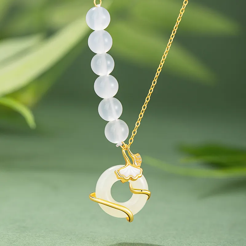 VANA Hetian Jade Necklaces Pale Greenish White Jade Women's-3