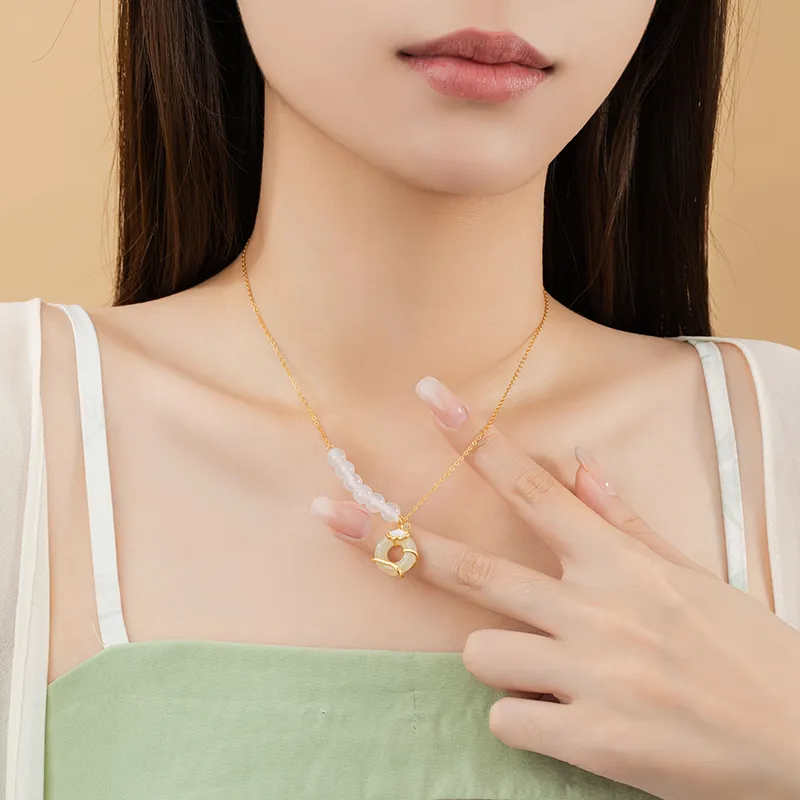 VANA Hetian Jade Necklaces Pale Greenish White Jade Women's-5