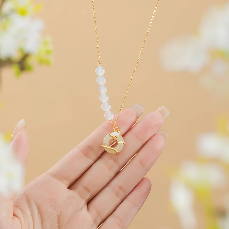 VANA Hetian Jade Necklaces Pale Greenish White Jade Women's-4