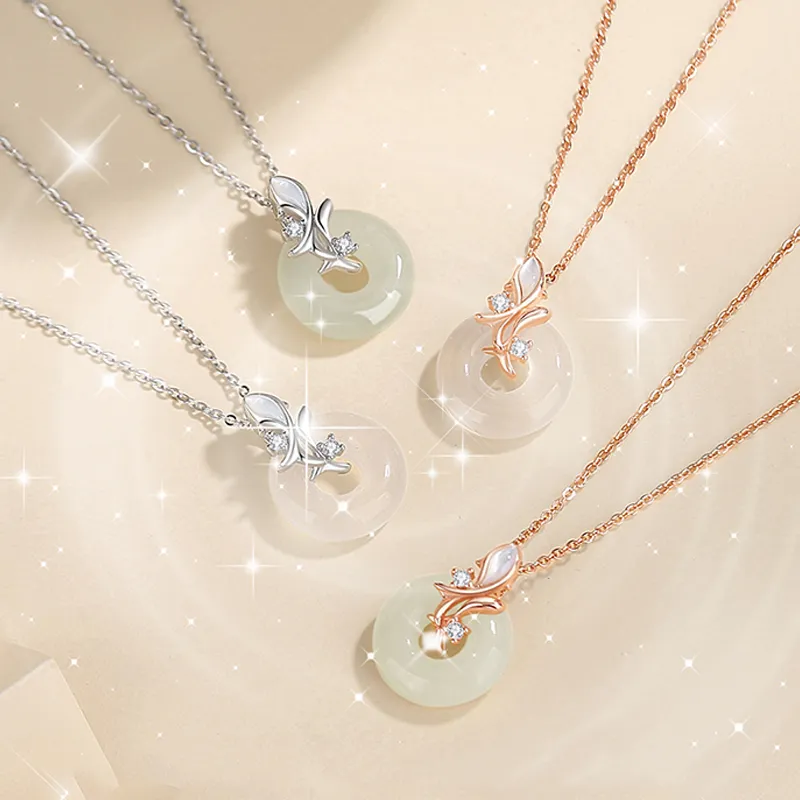 VANA Hetian Jade Necklaces Pale Greenish White Jade Women's-3