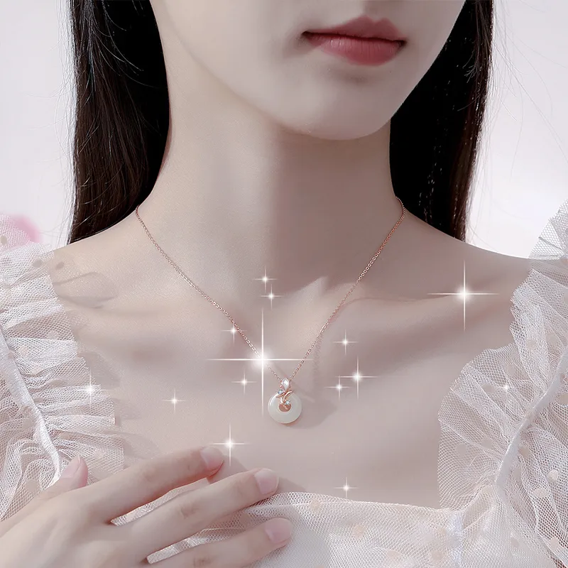 VANA Hetian Jade Necklaces Pale Greenish White Jade Women's-4