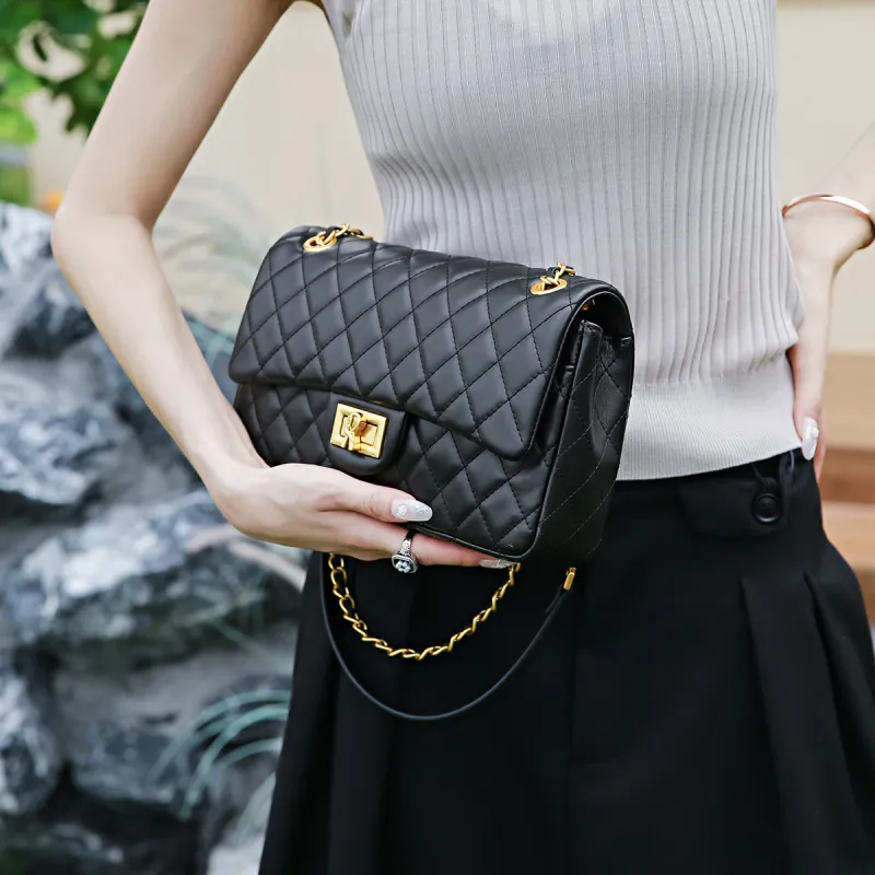 ROBERTA DI CAMERINO Cow Leather Chain Shoulder Bag Crossbody Bag Small Square Bag Regular Women's Black/White-3