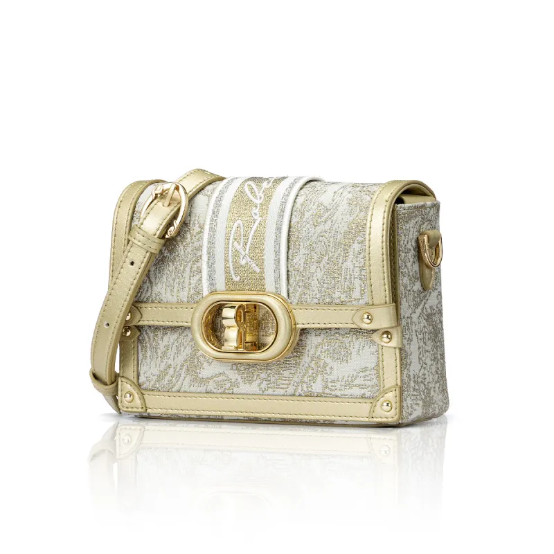 ROBERTA DI CAMERINO Fabric Box Bag Shoulder Bag Regular Women's Ecru Jacquard Gold Black Jacquard Ecru-1