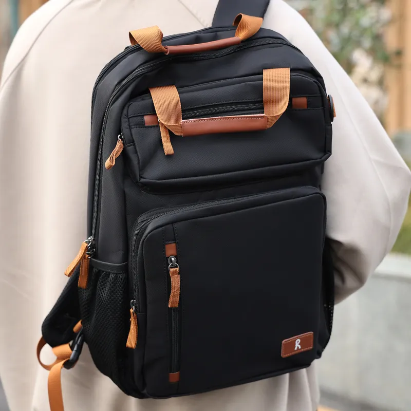 ROBERTA DI CAMERINO Fabric Men's Lightweight 16 Inch Laptop Backpack Large Size Men's Black-2