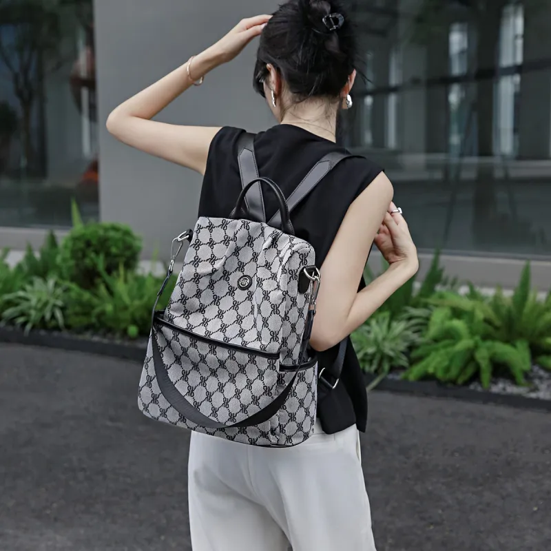ROBERTA DI CAMERINO Fabric Backpack Regular Unisex Black Monogram/Brown Monogram-3