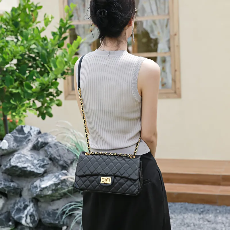 ROBERTA DI CAMERINO Cow Leather Chain Shoulder Bag Crossbody Bag Small Square Bag Regular Women's Black/White-5