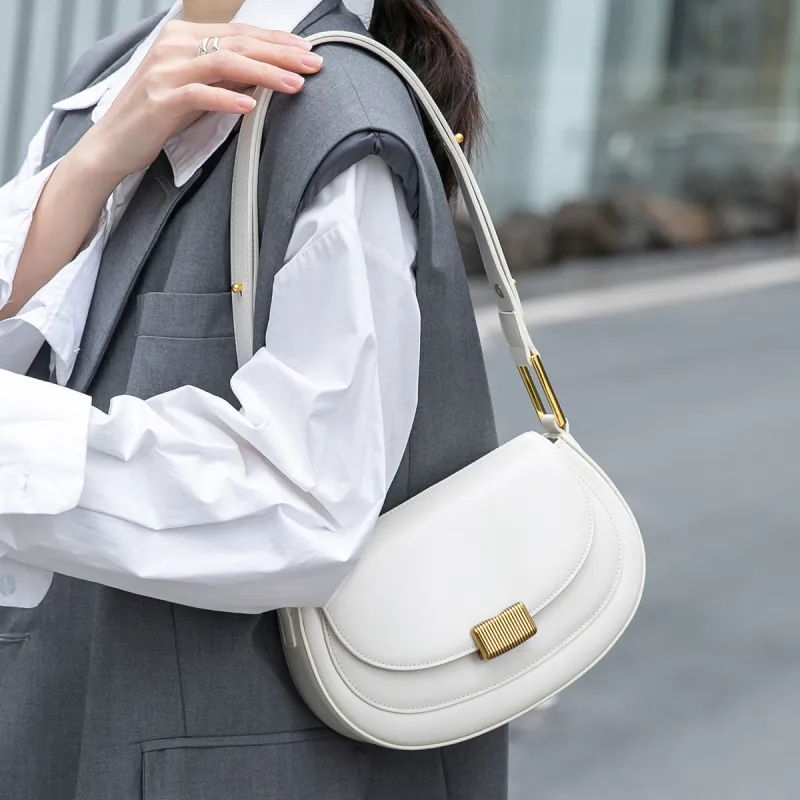 ROBERTA DI CAMERINO Cow Leather One Shoulder Bag, Crossbody Bag Medium Size Women's Ecru/Milk Tea-2