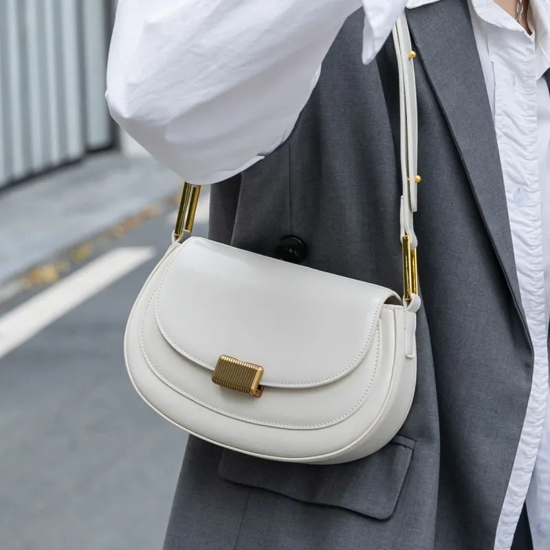 ROBERTA DI CAMERINO Cow Leather One Shoulder Bag, Crossbody Bag Medium Size Women's Ecru/Milk Tea-4