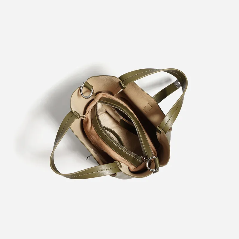 ROBERTA DI CAMERINO Cow Split Leather, Leather Handbag Regular Women's Ecru/Black/Olive Green-12
