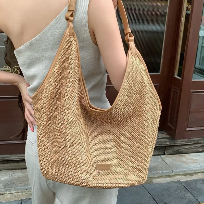 ROBERTA DI CAMERINO Fabric Beach Bag, Woven Handbag, Shoulder Bag Women's Brown/Black-4