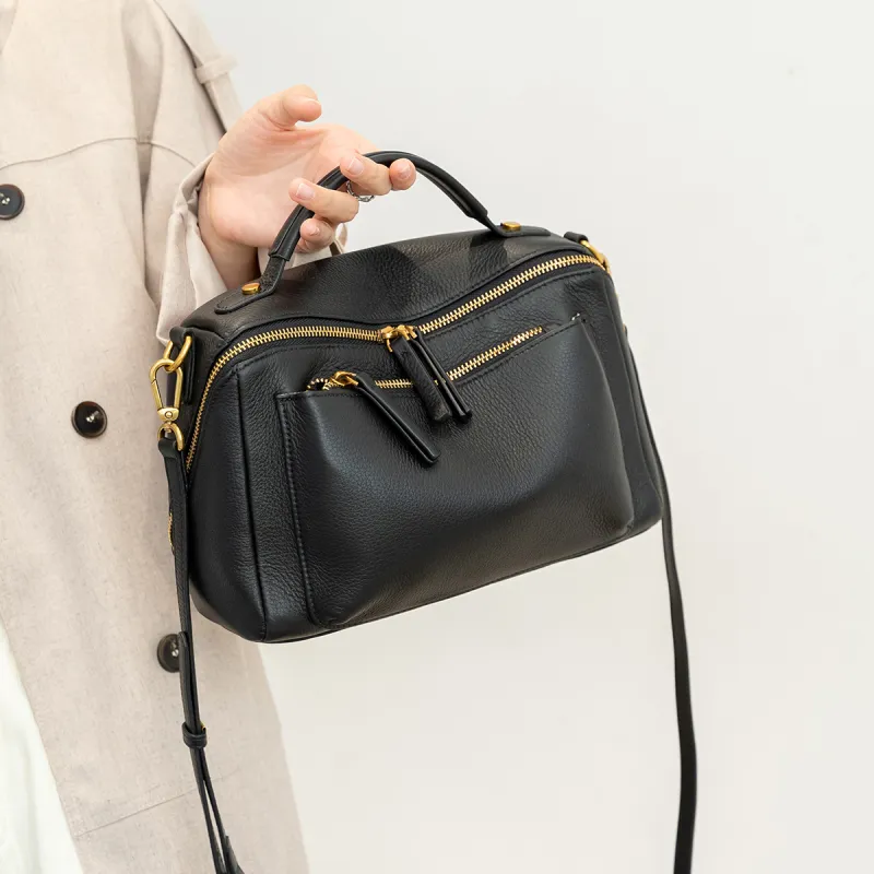 ROBERTA DI CAMERINO Cow Leather Mom Bag, Portable Crossbody Bag, Shoulder Bag Regular Women's Black/Khaki-2