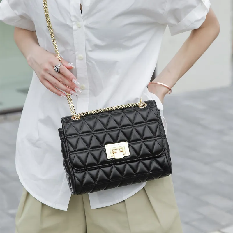 ROBERTA DI CAMERINO Cow Leather Shoulder Bag, Crossbody Bag, Small Square Bag Women's Black/White-5