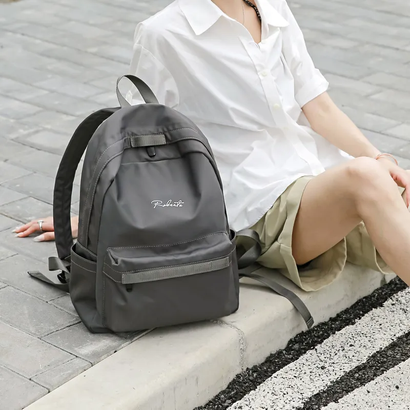 ROBERTA DI CAMERINO Fabric Travel Students Backpack Large Size Unisex Gray/Mint Green-12