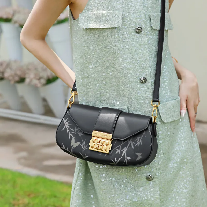 ROBERTA DI CAMERINO Cow Leather Shoulder Bag Baguette Bag Shoulder Bag Crossbody Bag Women's Black/White-4