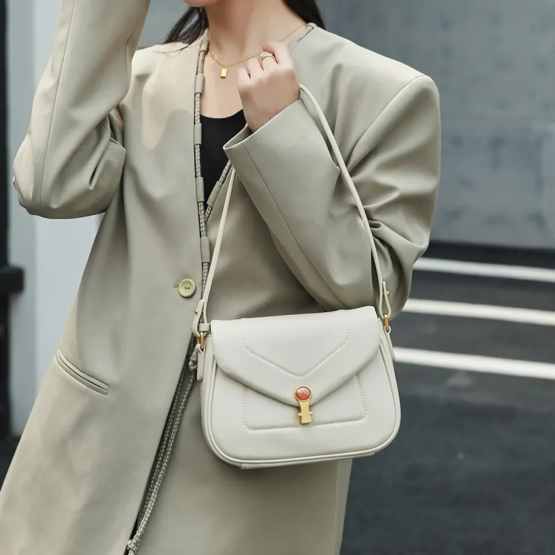 ROBERTA DI CAMERINO Cow Leather Envelope Bag, Shoulder Bag, Crossbody Bag, Small Square Bag Regular Women's White/Black-5