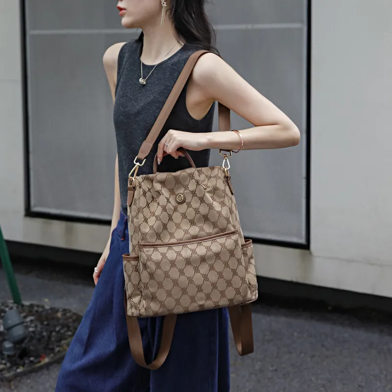 ROBERTA DI CAMERINO Fabric Backpack Regular Unisex Black Monogram/Brown Monogram-10