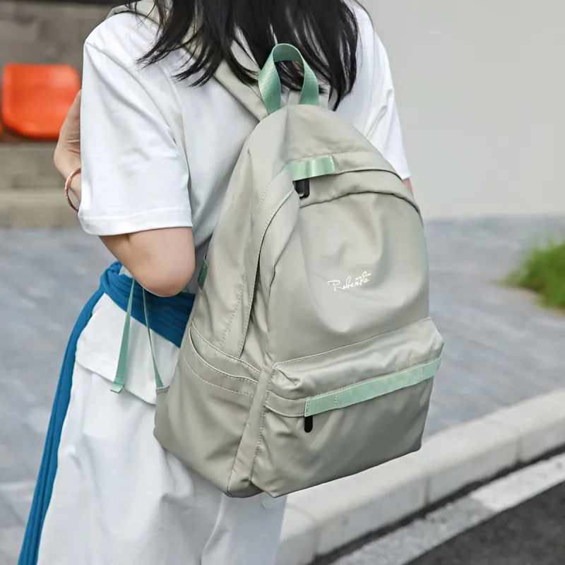 ROBERTA DI CAMERINO Fabric Travel Students Backpack Large Size Unisex Gray/Mint Green-5