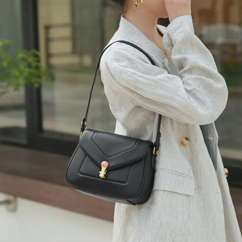 ROBERTA DI CAMERINO Cow Leather Envelope Bag, Shoulder Bag, Crossbody Bag, Small Square Bag Regular Women's White/Black-8