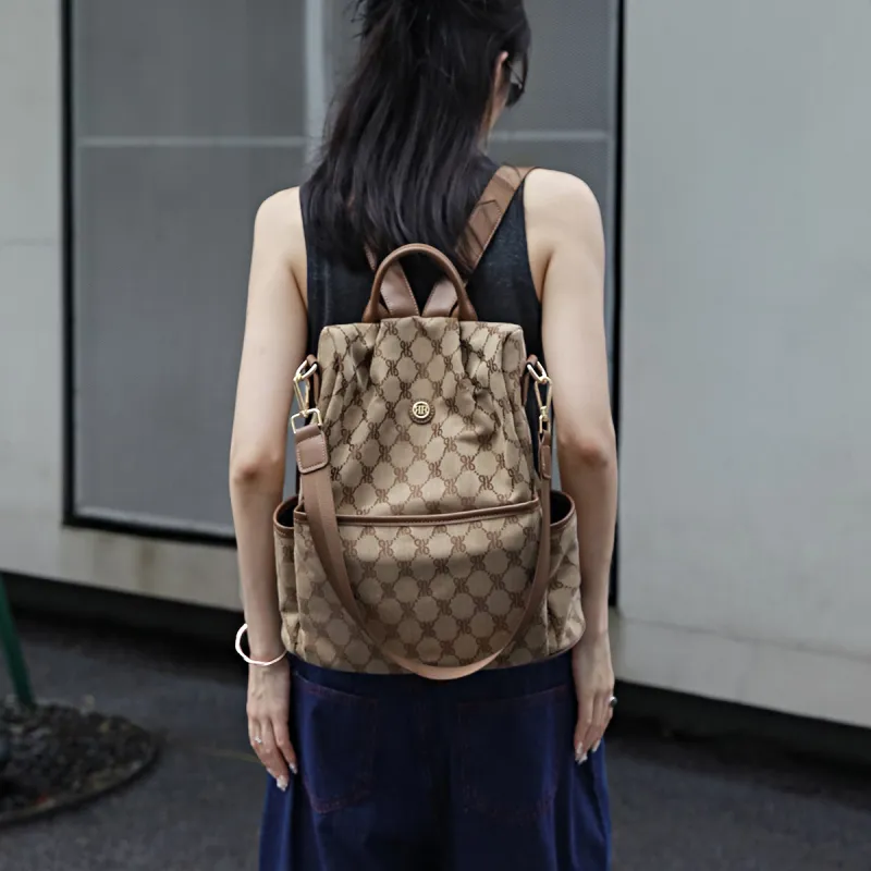 ROBERTA DI CAMERINO Fabric Backpack Regular Unisex Black Monogram/Brown Monogram-9