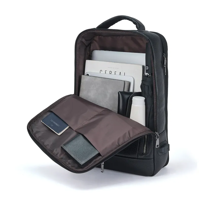 ROBERTA DI CAMERINO Cow Leather With Fabric Backpack Men's Black-3