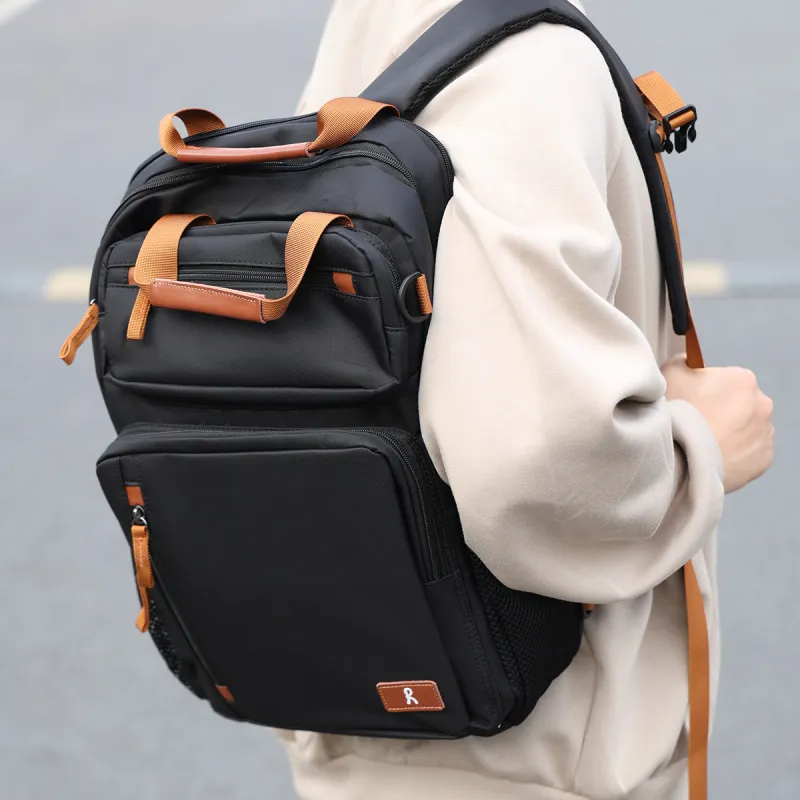 ROBERTA DI CAMERINO Fabric Men's Lightweight 16 Inch Laptop Backpack Large Size Men's Black-3