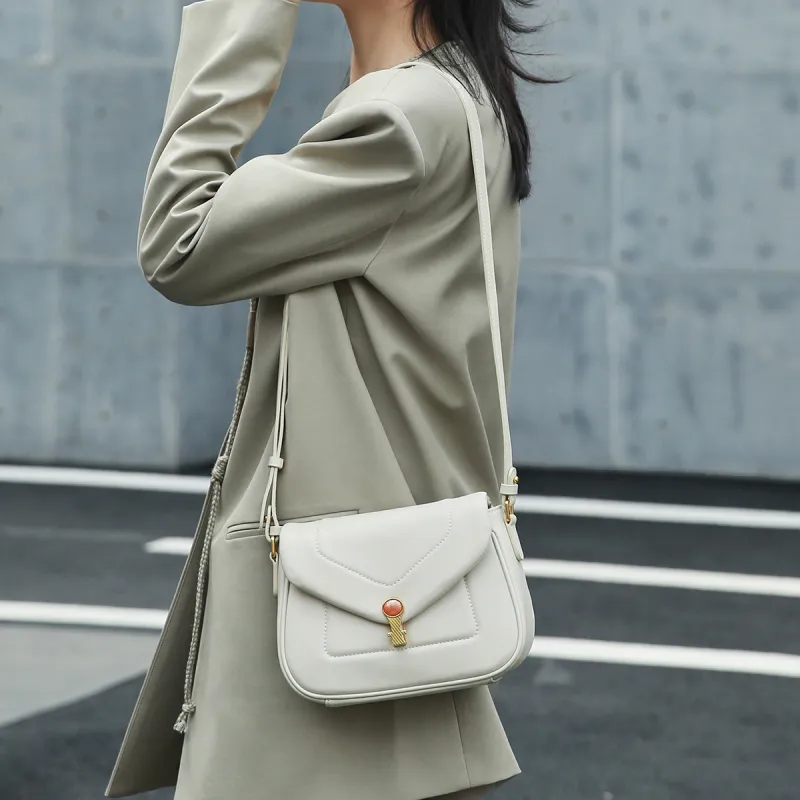 ROBERTA DI CAMERINO Cow Leather Envelope Bag, Shoulder Bag, Crossbody Bag, Small Square Bag Regular Women's White/Black-3
