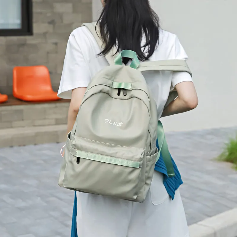 ROBERTA DI CAMERINO Fabric Travel Students Backpack Large Size Unisex Gray/Mint Green-3