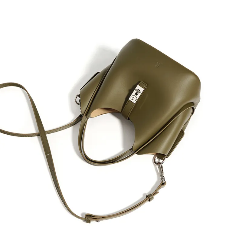 ROBERTA DI CAMERINO Cow Split Leather, Leather Handbag Regular Women's Ecru/Black/Olive Green-15