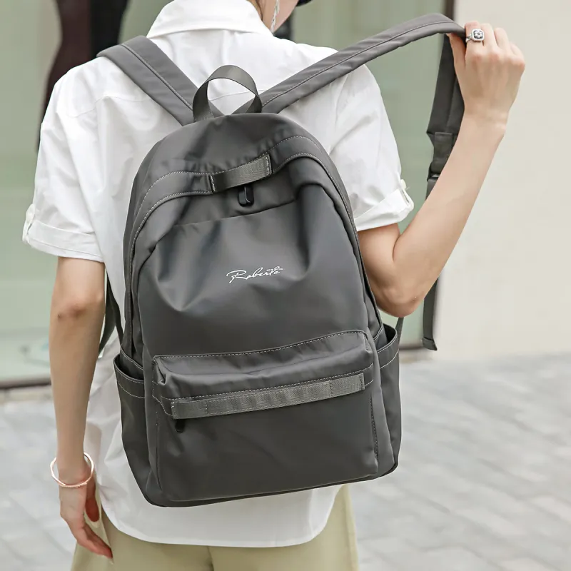 ROBERTA DI CAMERINO Fabric Travel Students Backpack Large Size Unisex Gray/Mint Green-11