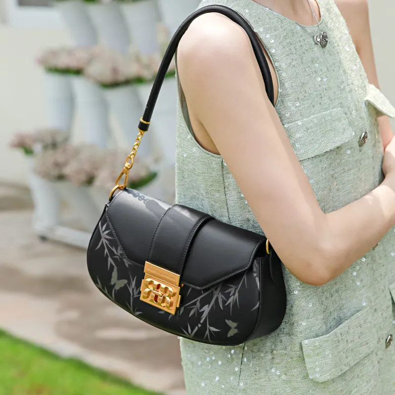 ROBERTA DI CAMERINO Cow Leather Shoulder Bag Baguette Bag Shoulder Bag Crossbody Bag Women's Black/White-3