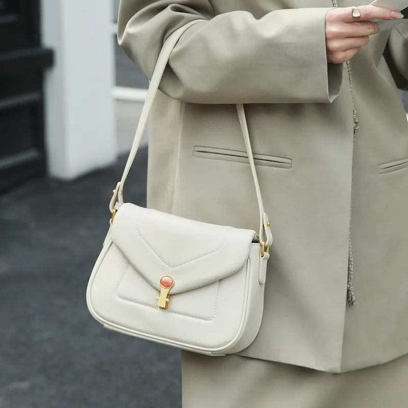 ROBERTA DI CAMERINO Cow Leather Envelope Bag, Shoulder Bag, Crossbody Bag, Small Square Bag Regular Women's White/Black-4