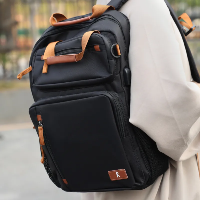 ROBERTA DI CAMERINO Fabric Men's Lightweight 16 Inch Laptop Backpack Large Size Men's Black-1