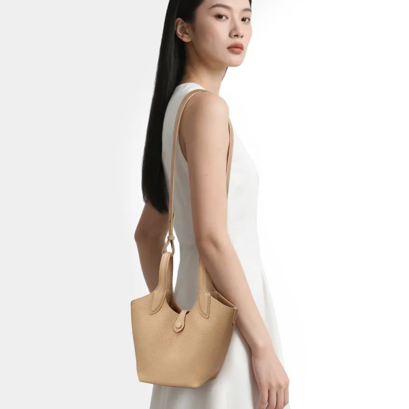 ROBERTA DI CAMERINO Cow Leather One Shoulder Handbag Women's Cream Apricot/Black-2